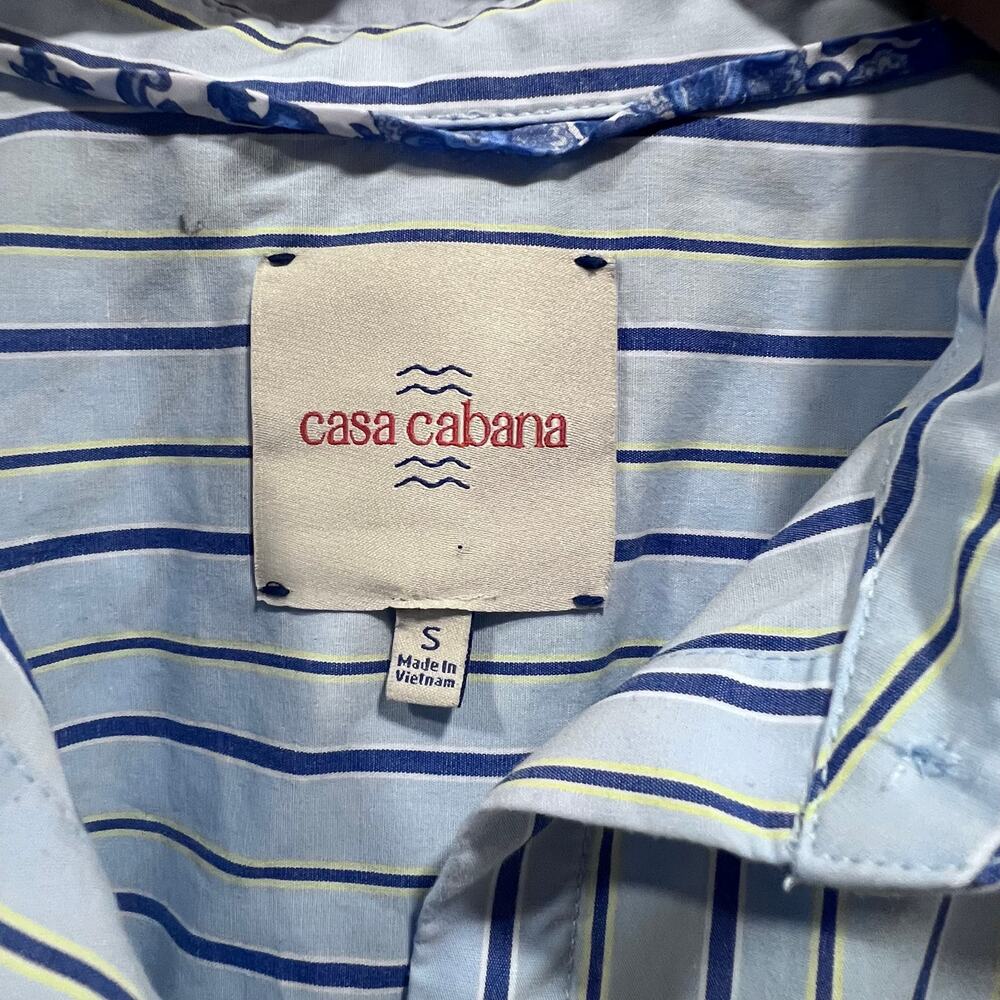 Casa Cabana Striped Pattern Blue‎ & White Button Up Boxy Fit Shirt Women's S - Picture 3 of 6